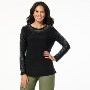 Antthony Embellished Long Sleeve Heat Seal Shirt Size XL Black Silver Chic NEW